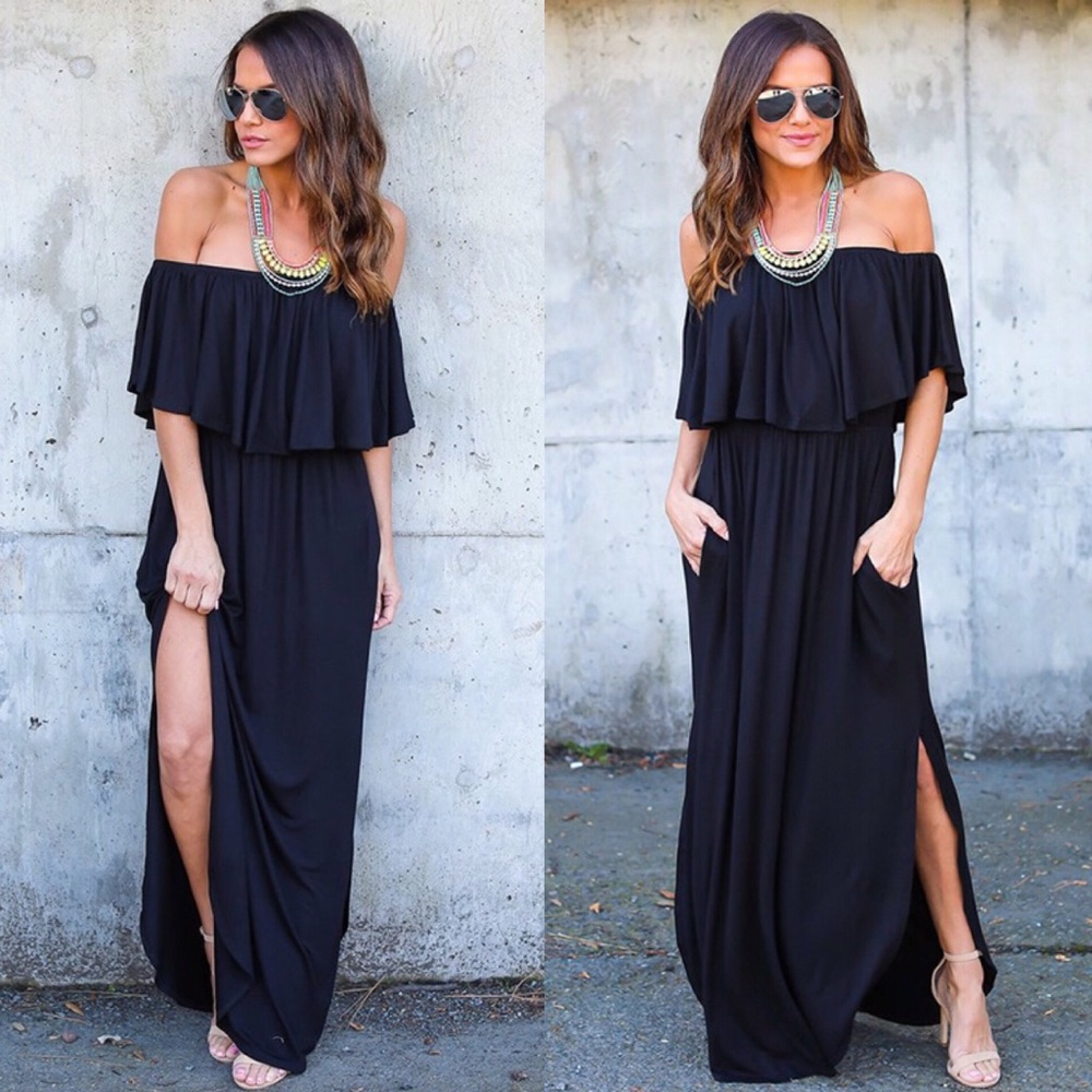 Off Shoulder Ruffle Maxi with Pockets - Picture 7 of 7